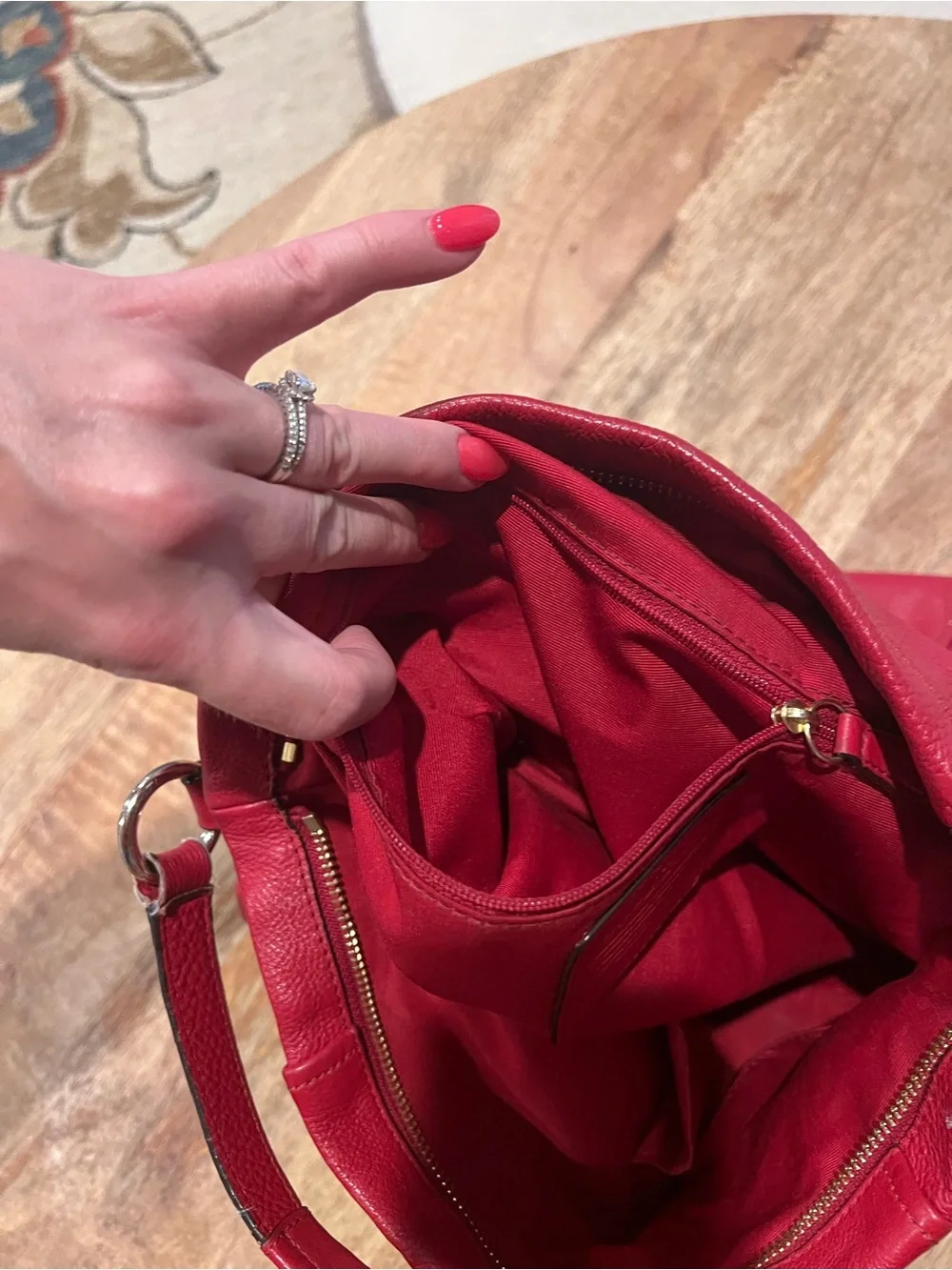 Coach Red Pebbled Leather Shoulder Bag with Logo Plaque